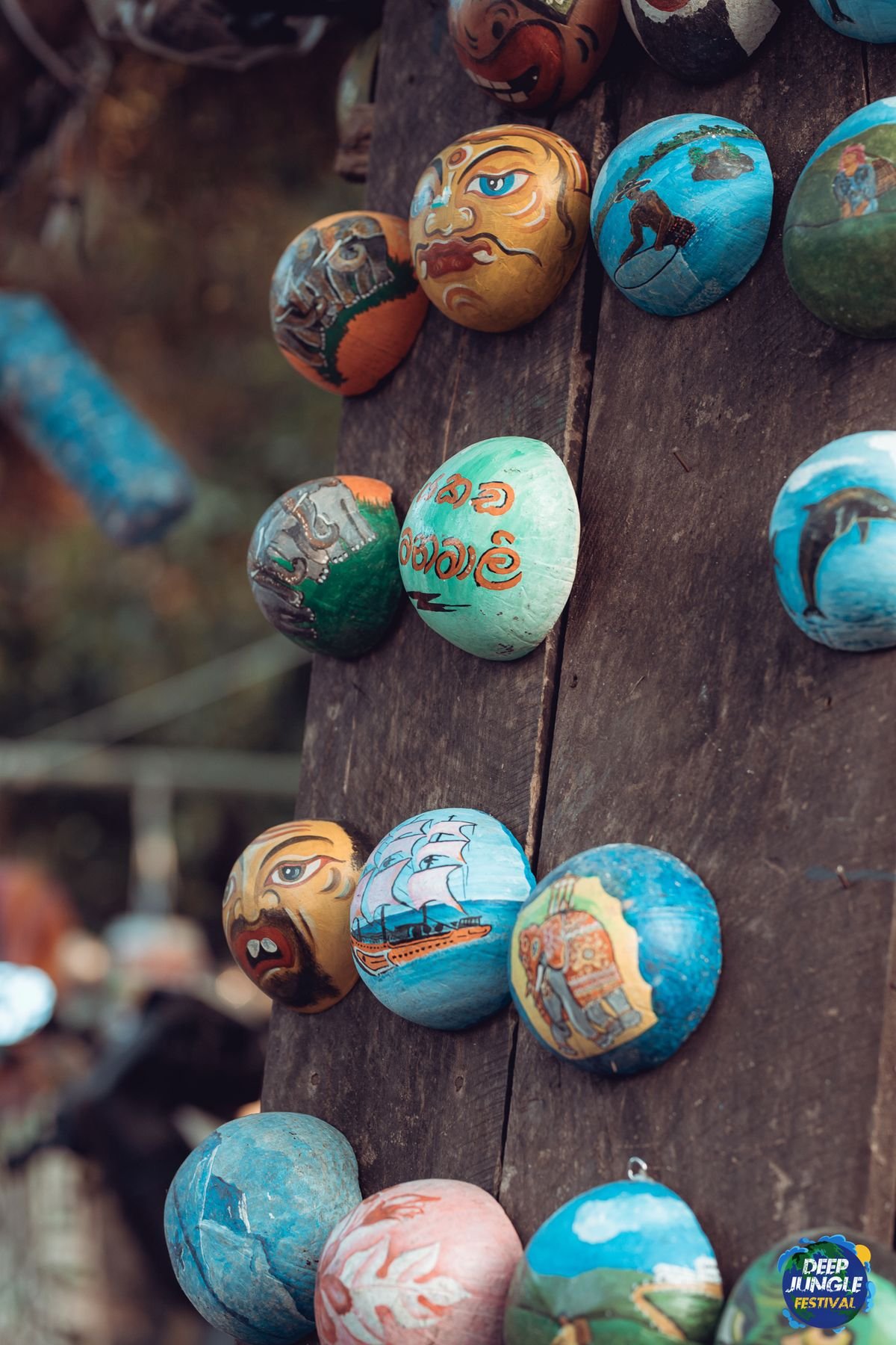 Hand-painted stones at Deep Jungle Festival